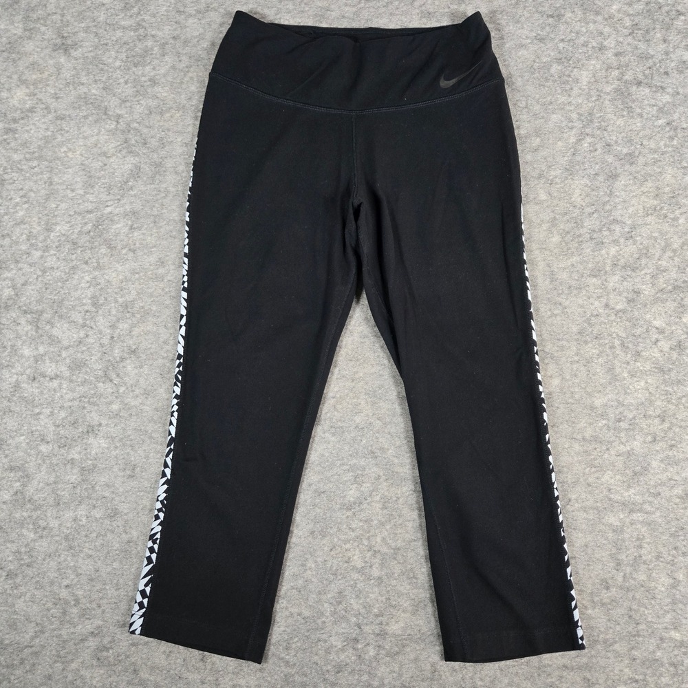 Nike Womens Black Dri-FIT Geometric Stripe Capri Leggings Small 685965-010